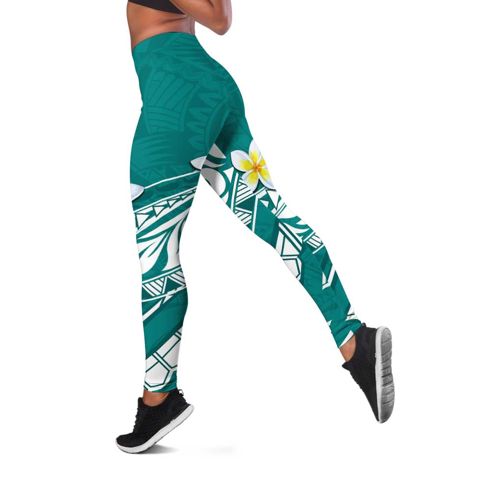 Hawaii Aloha Leggings Plumeria Vintage - Teal LT7 Teal - Polynesian Pride