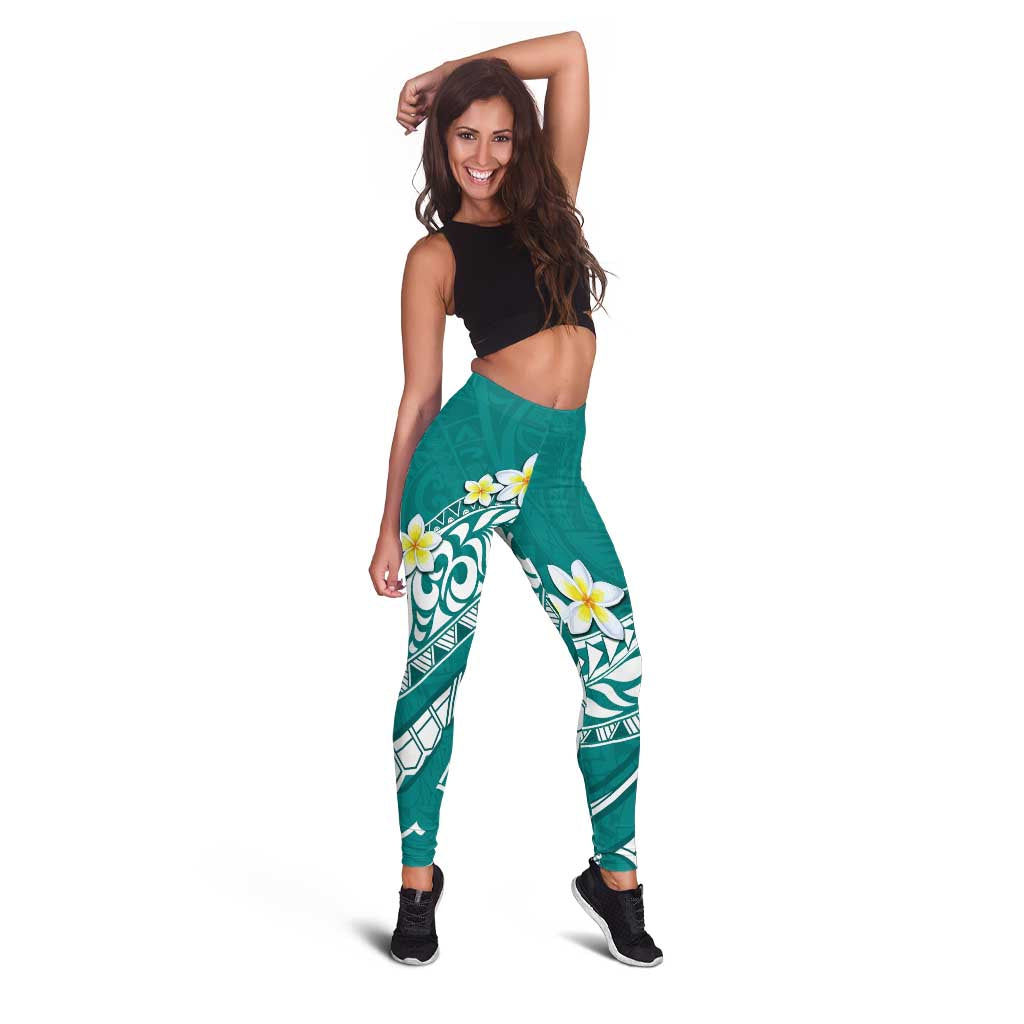 Hawaii Aloha Leggings Plumeria Vintage - Teal LT7 - Polynesian Pride