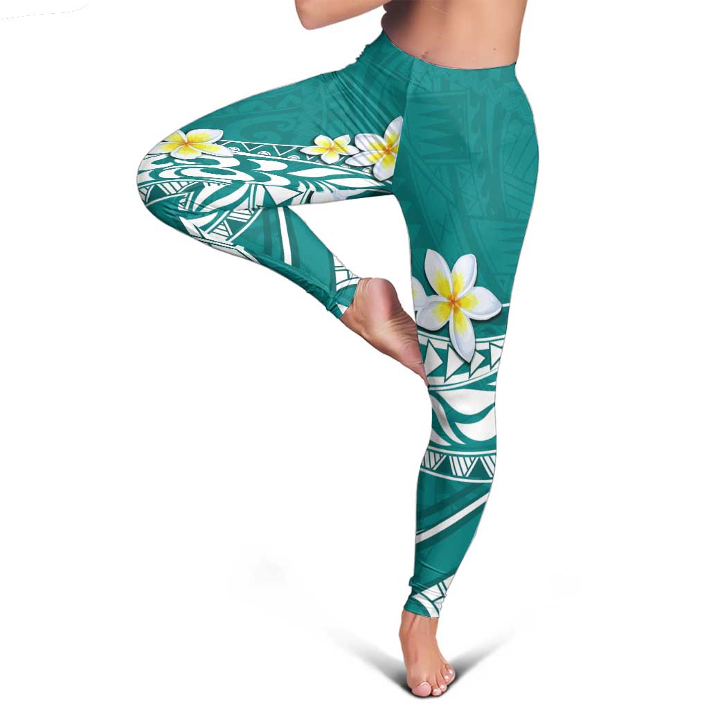 Hawaii Aloha Leggings Plumeria Vintage - Teal LT7 - Polynesian Pride
