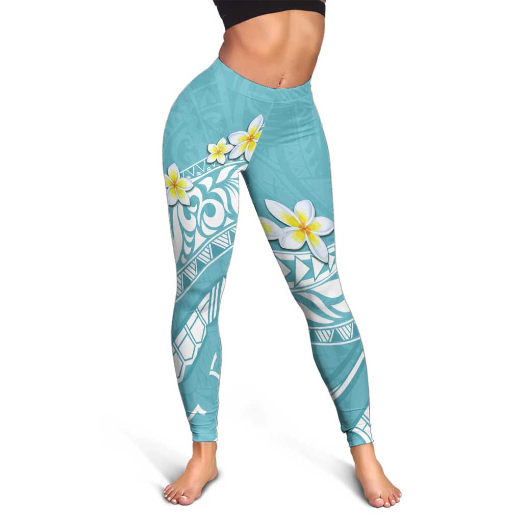 Hawaii Aloha Leggings Plumeria Vintage - Turquoise LT7 - Polynesian Pride
