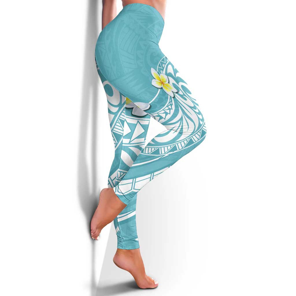 Hawaii Aloha Leggings Plumeria Vintage - Turquoise LT7 - Polynesian Pride