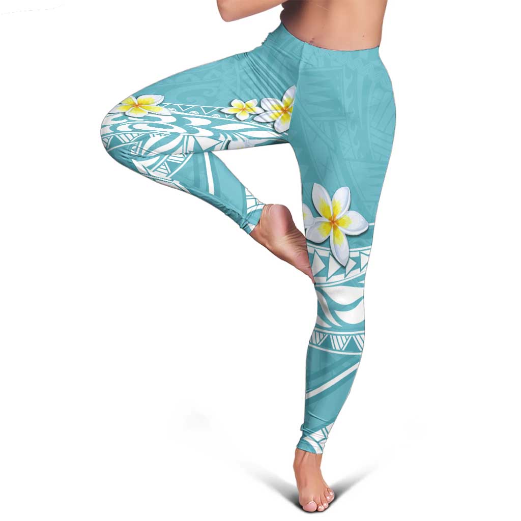 Hawaii Aloha Leggings Plumeria Vintage - Turquoise LT7 - Polynesian Pride
