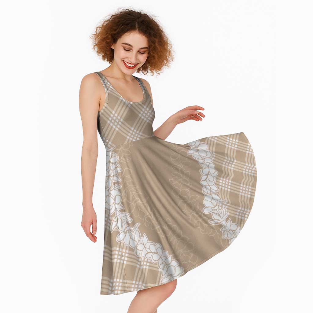 Hawaii Aloha Plumeria Lei Beige Palaka Midi Dress - Polynesian Pride