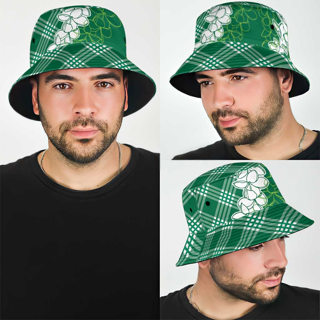 Hawaii Aloha Plumeria Lei Green Palaka Bucket Hat - Polynesian Pride