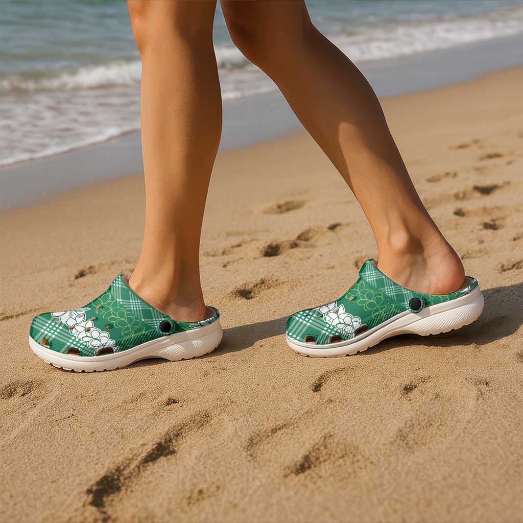 Hawaii Aloha Plumeria Lei Green Palaka Clogs Shoes - Polynesian Pride