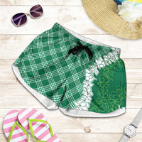 Hawaii Aloha Plumeria Lei Green Palaka Shorts for Women - Polynesian Pride