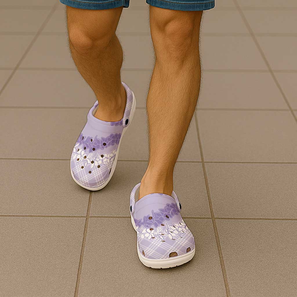 Hawaii Aloha Plumeria Lei Lavender Palaka Clogs Shoes - Polynesian Pride