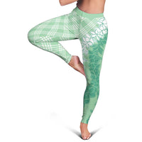 Hawaii Aloha Plumeria Lei Mint Palaka Leggings - Polynesian Pride