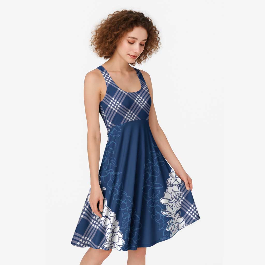 Hawaii Aloha Plumeria Lei Navy Palaka Midi Dress - Polynesian Pride