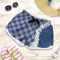 Hawaii Aloha Plumeria Lei Navy Palaka Shorts for Women - Polynesian Pride