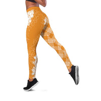 Hawaii Aloha Plumeria Lei Orange Palaka Leggings - Polynesian Pride