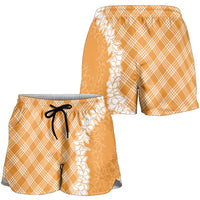 Hawaii Aloha Plumeria Lei Orange Palaka Shorts for Women - Polynesian Pride