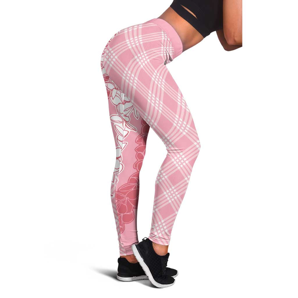 Hawaii Aloha Plumeria Lei Pink Palaka Leggings - Polynesian Pride