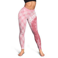 Hawaii Aloha Plumeria Lei Pink Palaka Leggings - Polynesian Pride