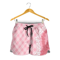 Hawaii Aloha Plumeria Lei Pink Palaka Shorts for Women - Polynesian Pride