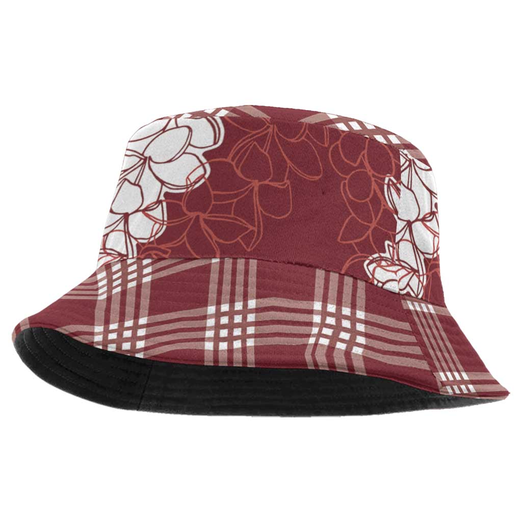Hawaii Aloha Plumeria Lei Scarlet Palaka Bucket Hat - Polynesian Pride