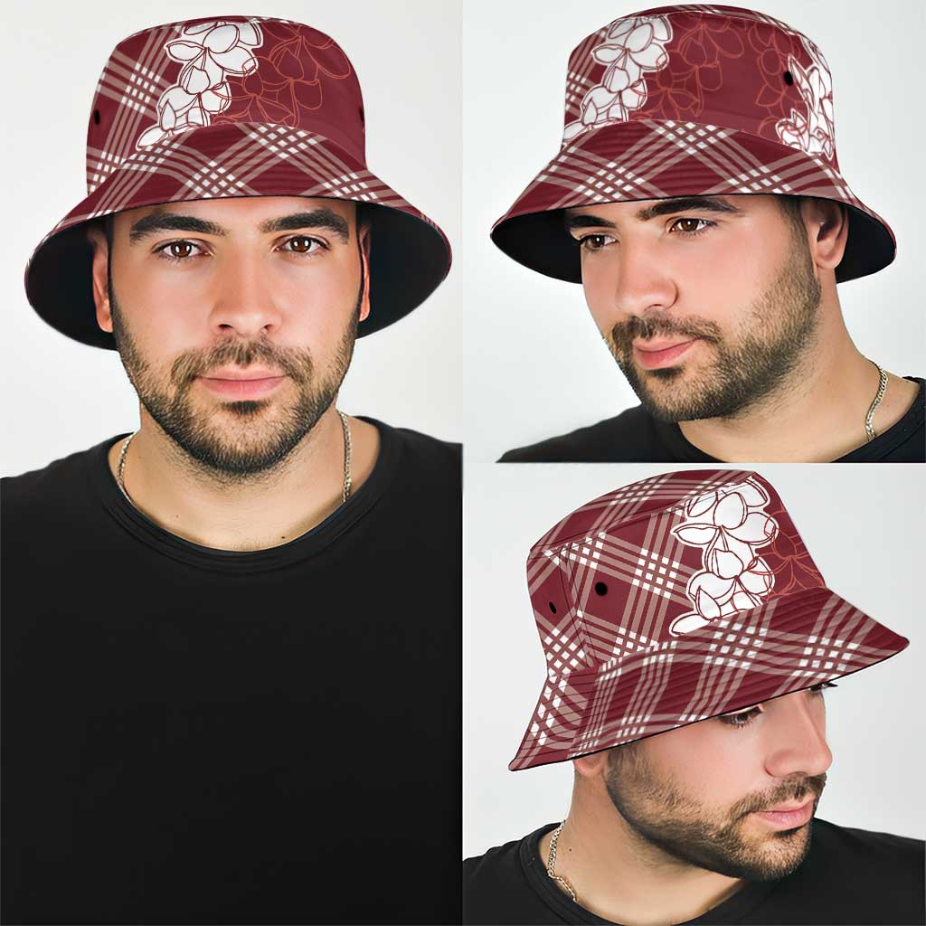 Hawaii Aloha Plumeria Lei Scarlet Palaka Bucket Hat - Polynesian Pride