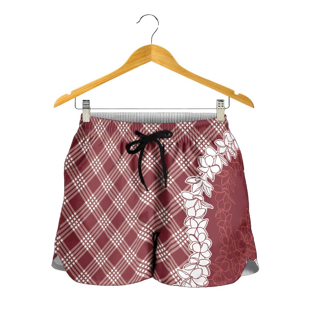 Hawaii Aloha Plumeria Lei Scarlet Palaka Shorts for Women - Polynesian Pride