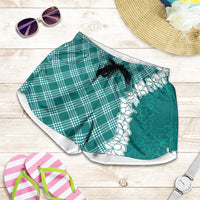 Hawaii Aloha Plumeria Lei Teal Palaka Shorts for Women - Polynesian Pride