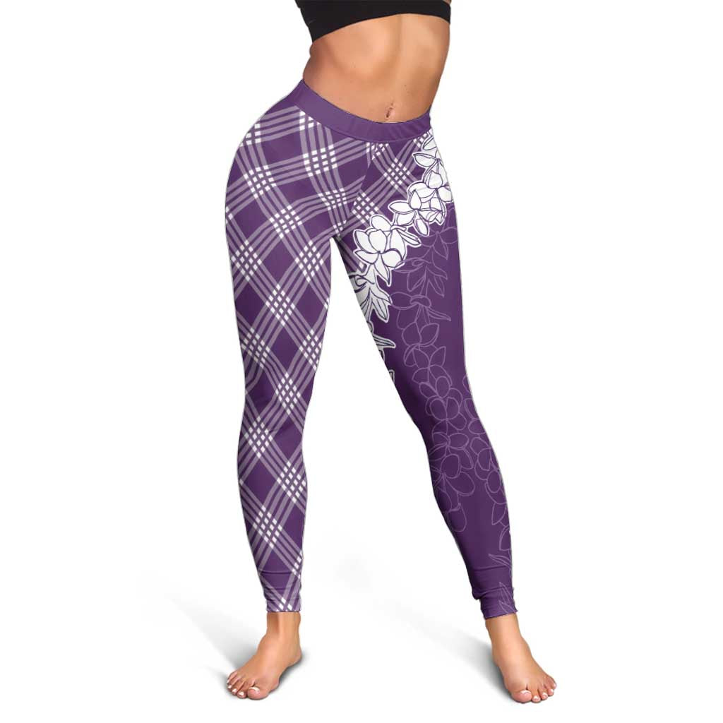 Hawaii Aloha Plumeria Lei Violet Palaka Leggings - Polynesian Pride