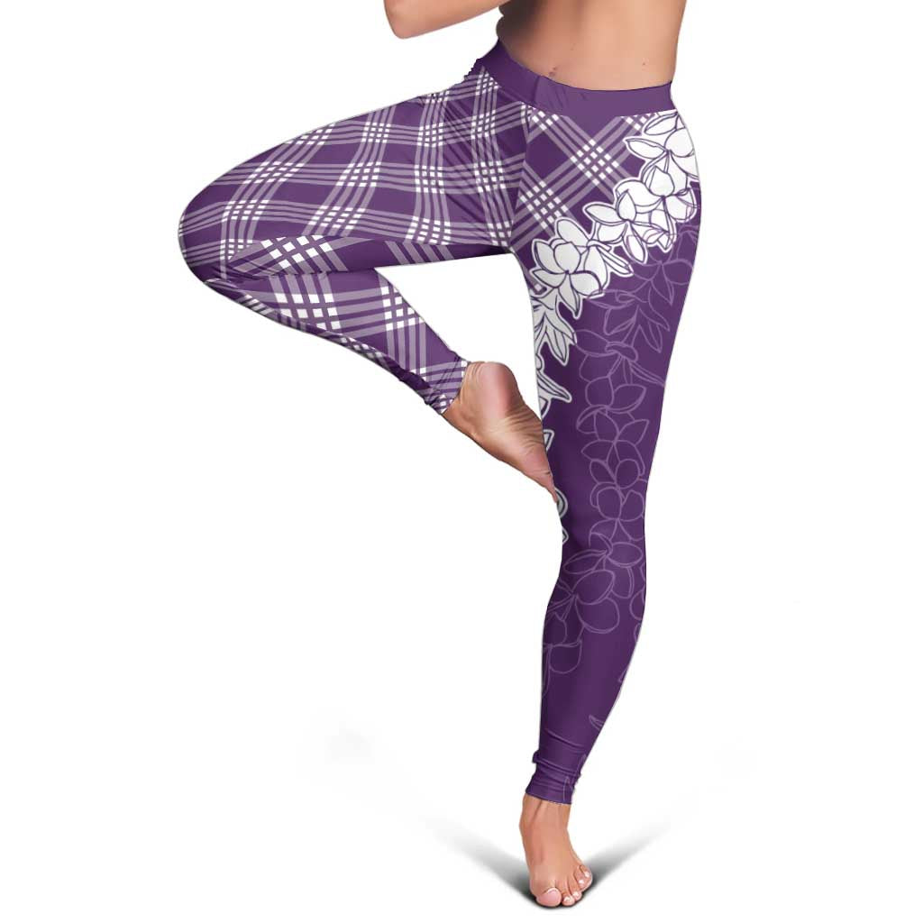 Hawaii Aloha Plumeria Lei Violet Palaka Leggings - Polynesian Pride