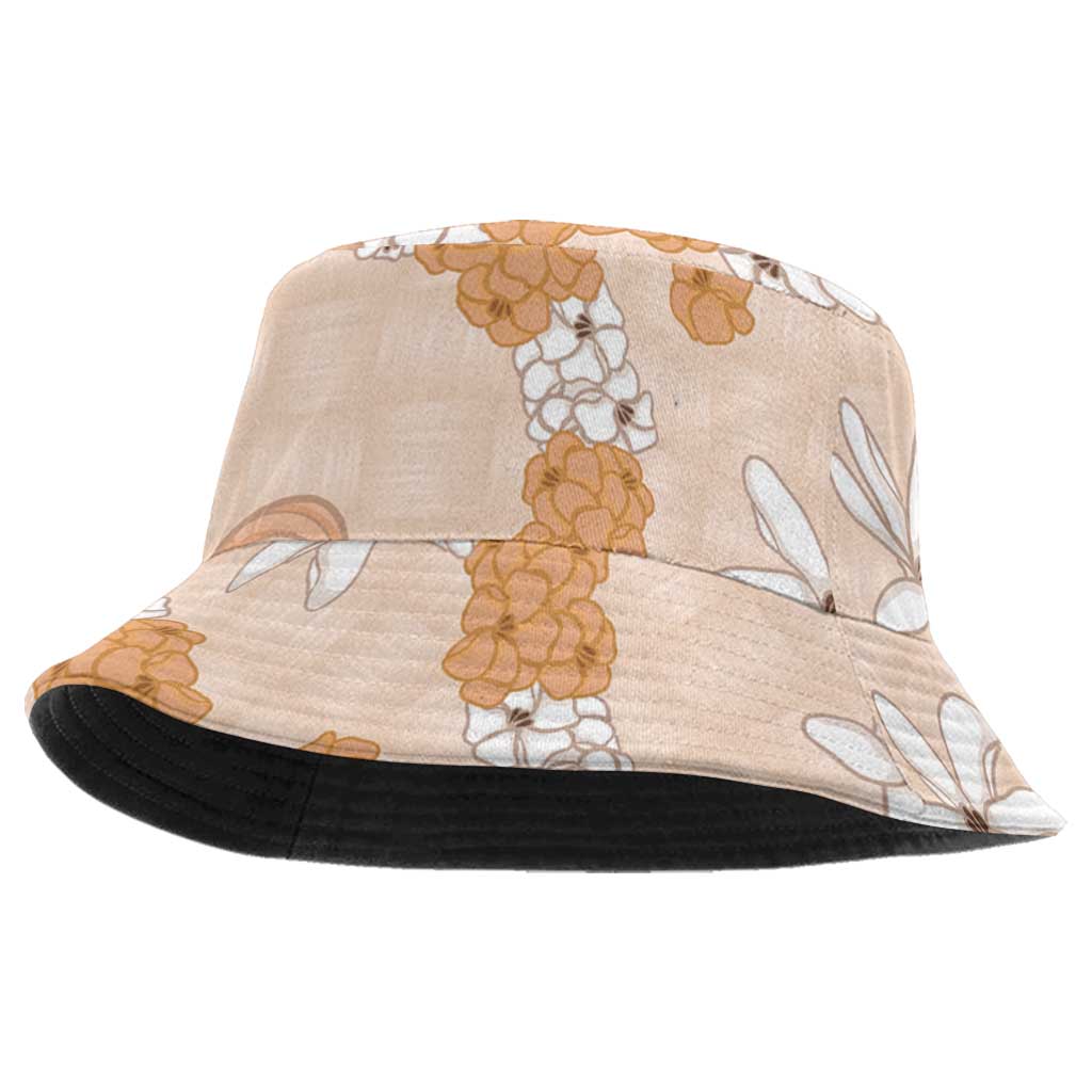 Hawaii Anthurium Tiare Pikake Lei Bucket Hat Alani Lauhala Art Pattern LT01 One Size Orange - Polynesian Pride