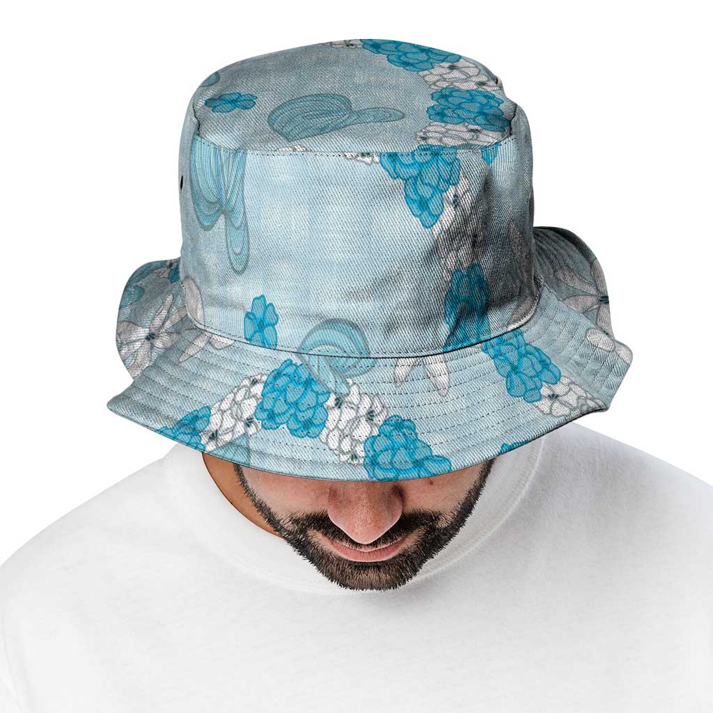 Hawaii Anthurium Tiare Pikake Lei Bucket Hat UliUli Lauhala Art Pattern