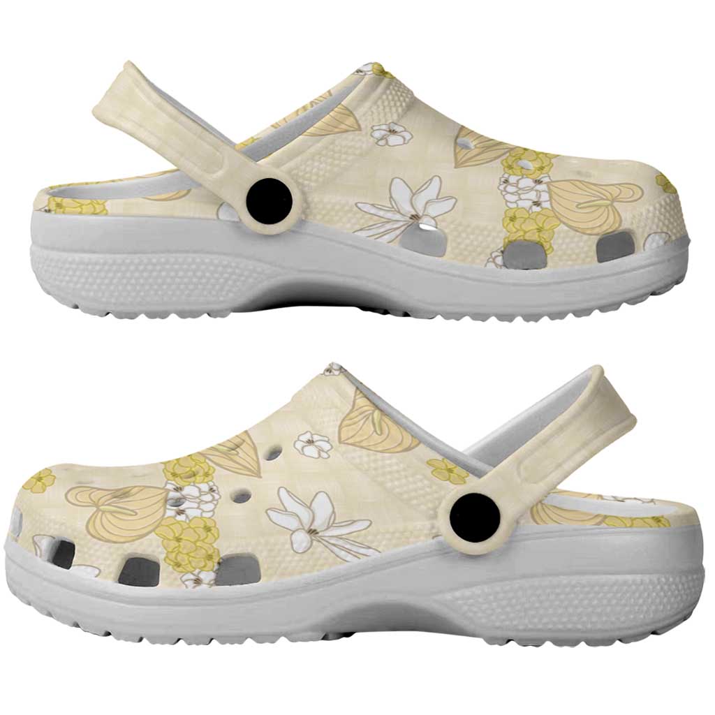 Hawaii Anthurium Tiare Pikake Lei Clogs Shoes Melemele Lauhala Art Pattern LT01 - Polynesian Pride