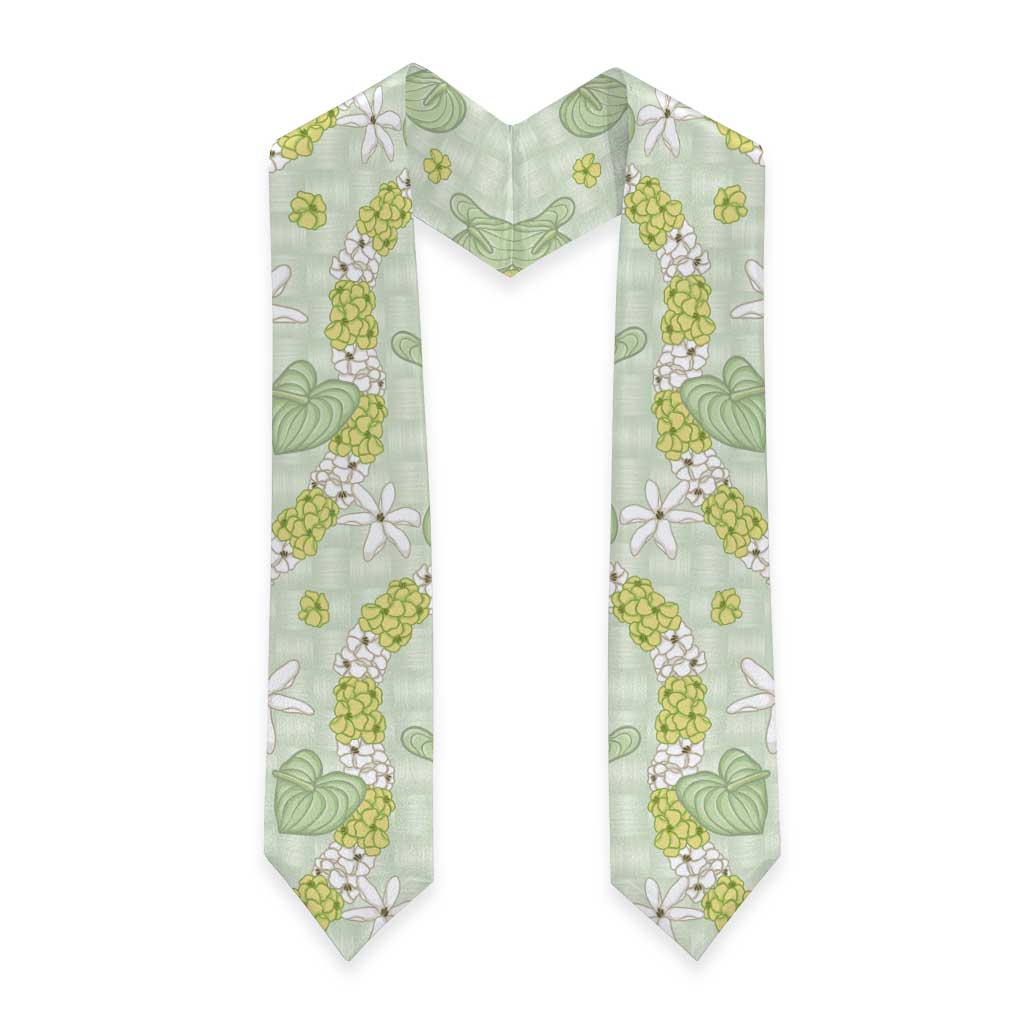 Hawaii Anthurium Tiare Pikake Lei Graduation Stole Sage Green Lauhala Art Pattern LT01 - Polynesian Pride