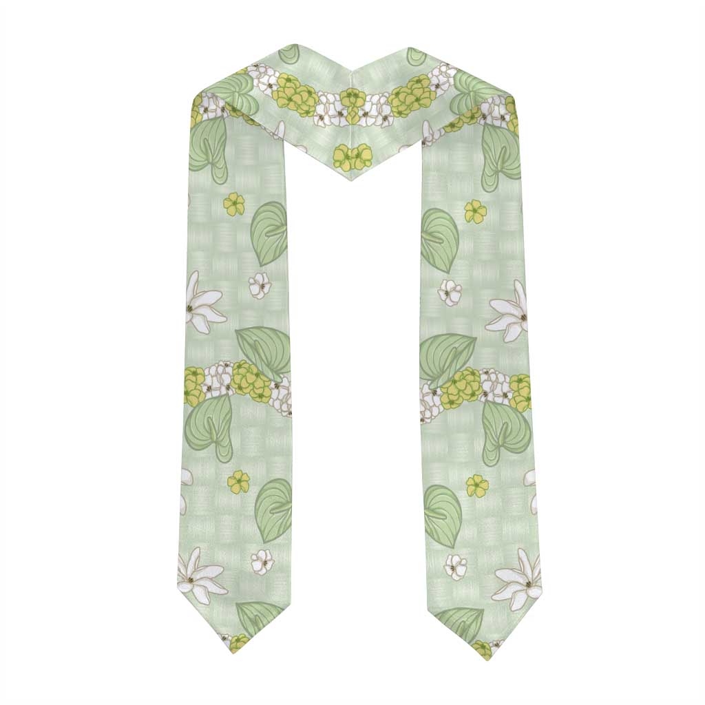 Hawaii Anthurium Tiare Pikake Lei Graduation Stole Sage Green Lauhala Art Pattern LT01 - Polynesian Pride