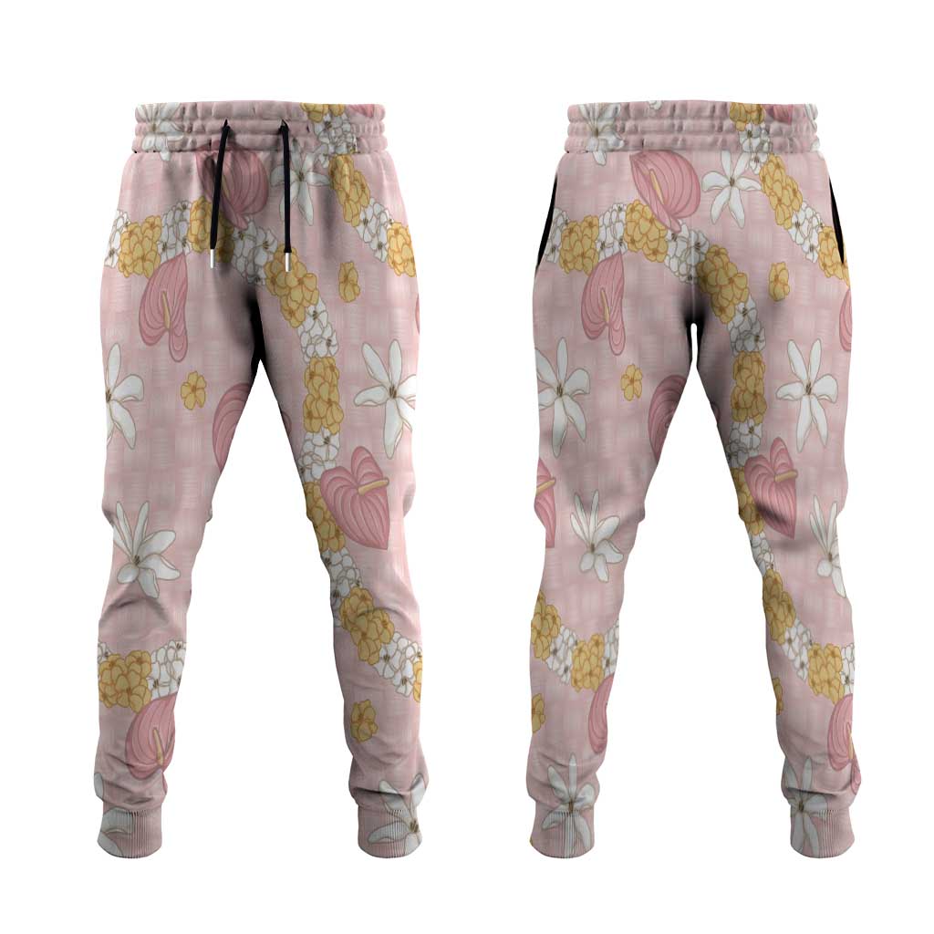 Hawaii Anthurium Tiare Pikake Lei Jogger Pants Akala Lauhala Art Pattern
