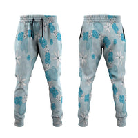Hawaii Anthurium Tiare Pikake Lei Jogger Pants UliUli Lauhala Art Pattern LT01 Blue - Polynesian Pride