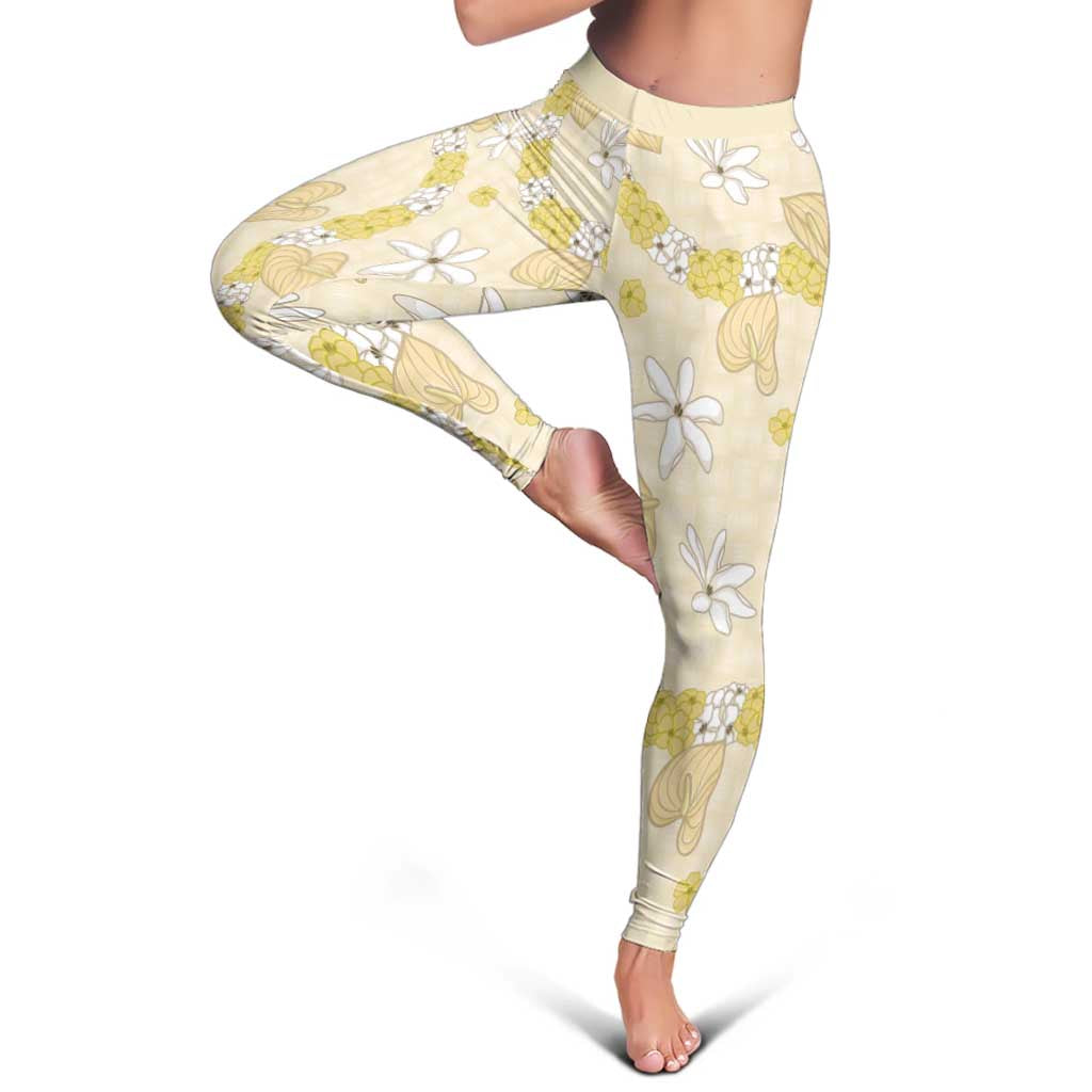 Hawaii Anthurium Tiare Pikake Lei Leggings Melemele Lauhala Art Pattern