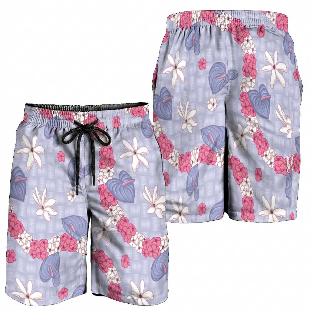 Hawaii Anthurium Tiare Pikake Lei Shorts for Men Poni Lauhala Art Pattern