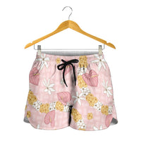 Hawaii Anthurium Tiare Pikake Lei Shorts for Women Akala Lauhala Art Pattern