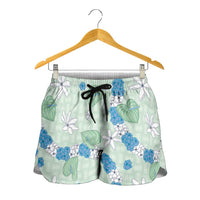 Hawaii Anthurium Tiare Pikake Lei Shorts for Women Omaomao Lauhala Art Pattern