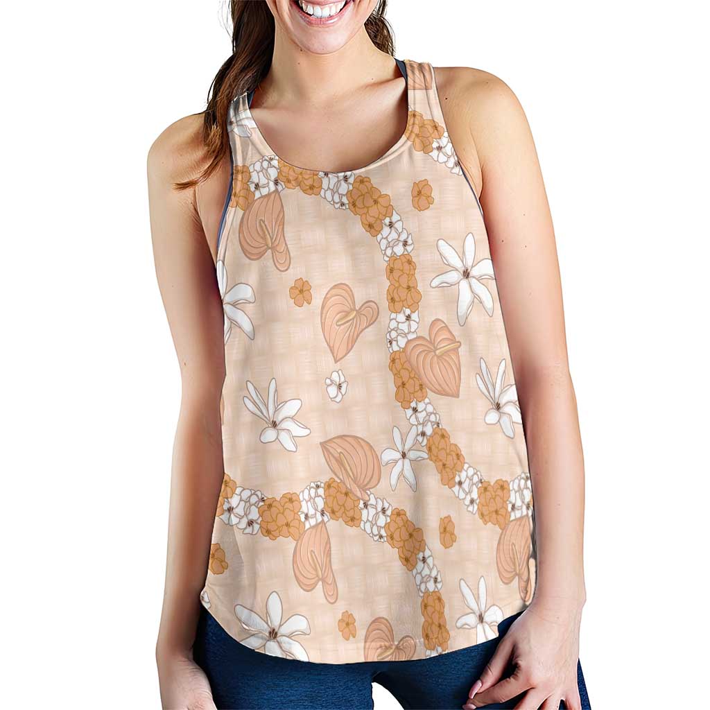 Hawaii Anthurium Tiare Pikake Lei Women Racerback Tank Alani Lauhala Art Pattern LT01 - Polynesian Pride