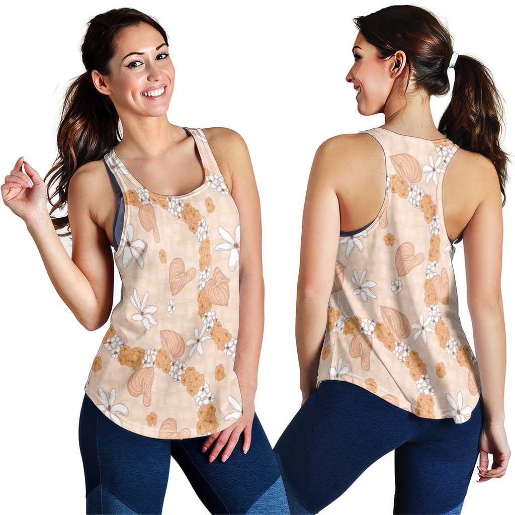 Hawaii Anthurium Tiare Pikake Lei Women Racerback Tank Alani Lauhala Art Pattern LT01 - Polynesian Pride