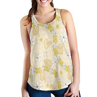 Hawaii Anthurium Tiare Pikake Lei Women Racerback Tank Melemele Lauhala Art Pattern