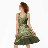 Hawaii Breadfruit Palaka Midi Dress Omaomao Maile Lei - Polynesian Pride