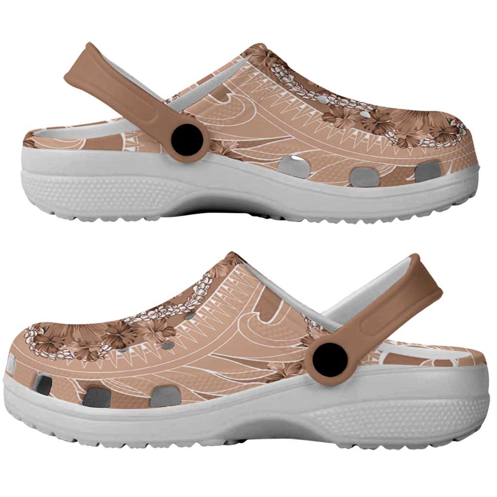 Hawaii Brown Hibiscus Pikake Lei Clogs Shoes - Polynesian Pride