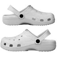 Hawaii DNA Kakau Tattoo Clogs Shoes with Plumeria and Hibiscus Tropical Plants White Color