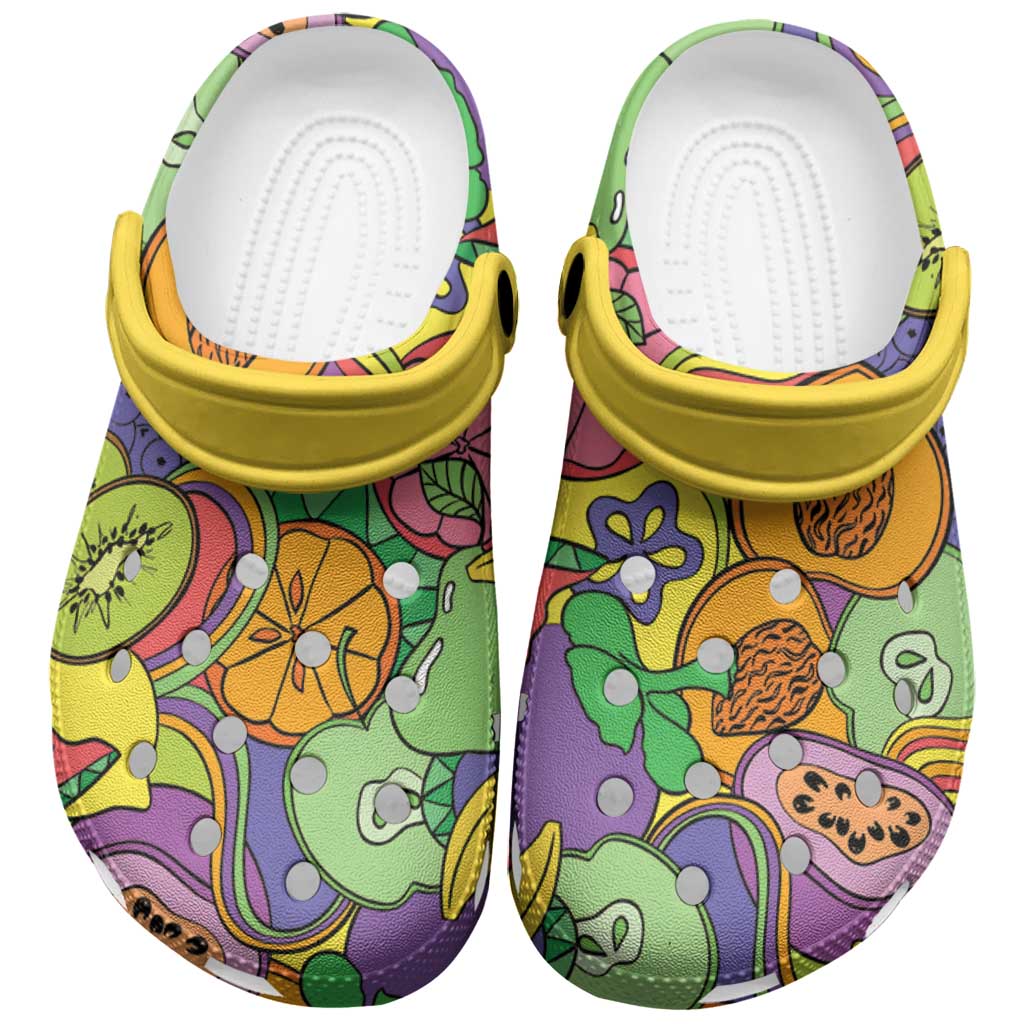 Hawaii Fruits Hippie Style Clogs Shoes Vibrant Colorful