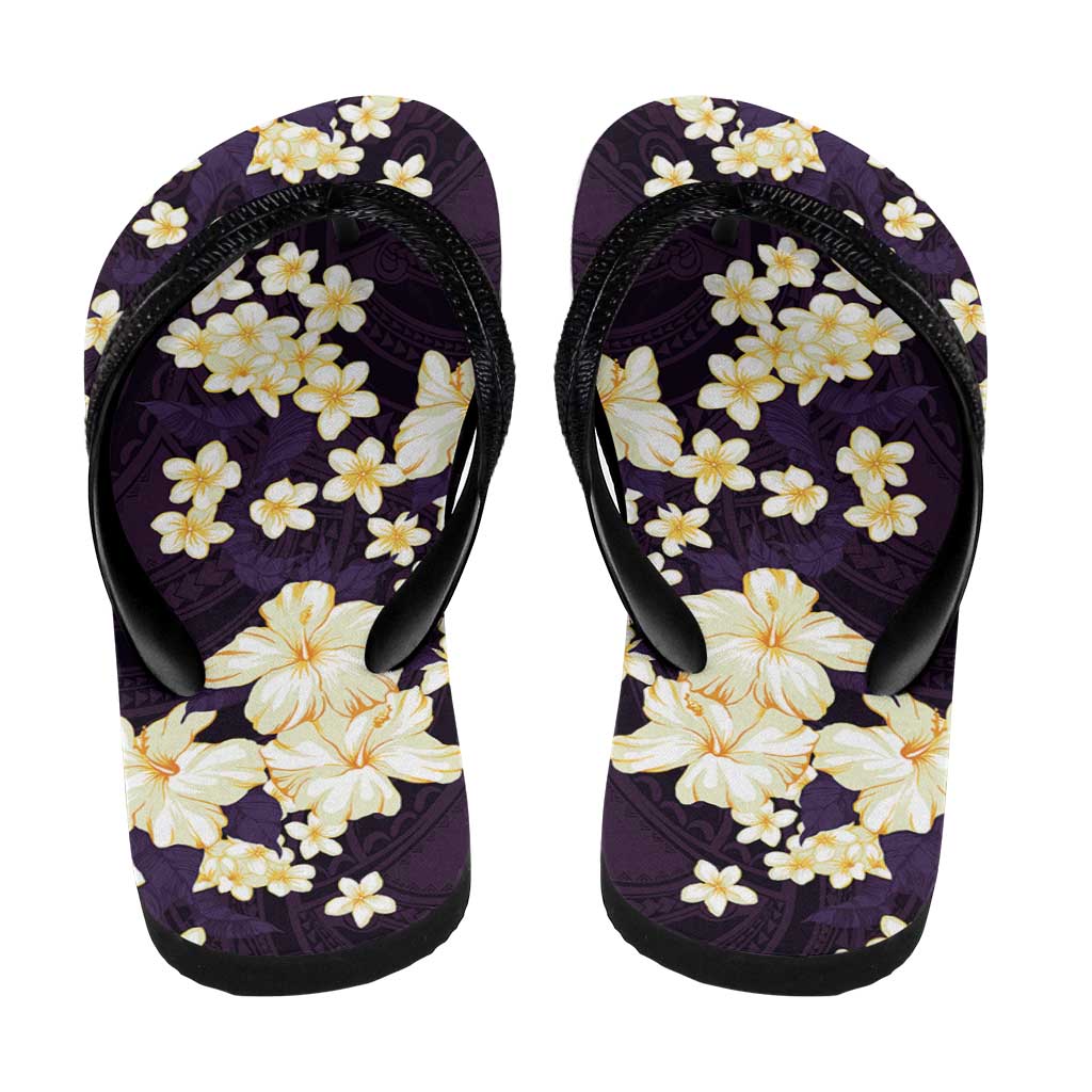 Hawaii Hibiscus Plumeria Purple Flip Flops Polynesian Pattern LT01 - Polynesian Pride