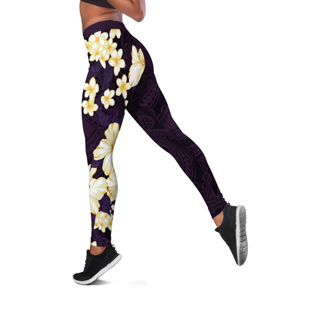 Hawaii Hibiscus Plumeria Purple Leggings Polynesian Pattern LT01 Purple - Polynesian Pride