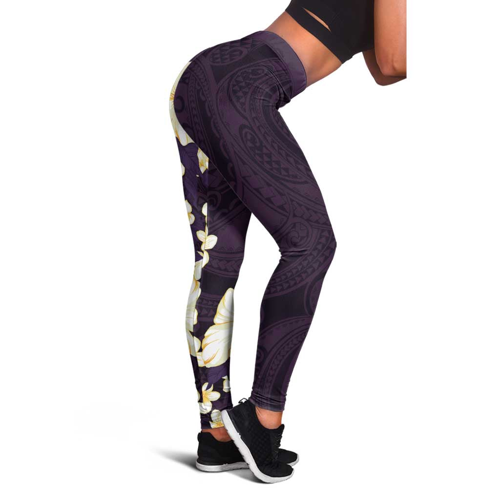 Hawaii Hibiscus Plumeria Purple Leggings Polynesian Pattern LT01 - Polynesian Pride