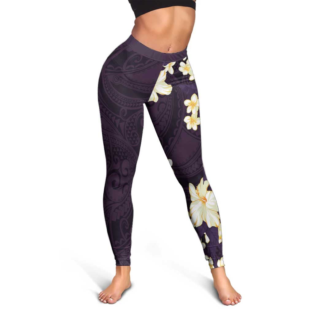 Hawaii Hibiscus Plumeria Purple Leggings Polynesian Pattern LT01 - Polynesian Pride