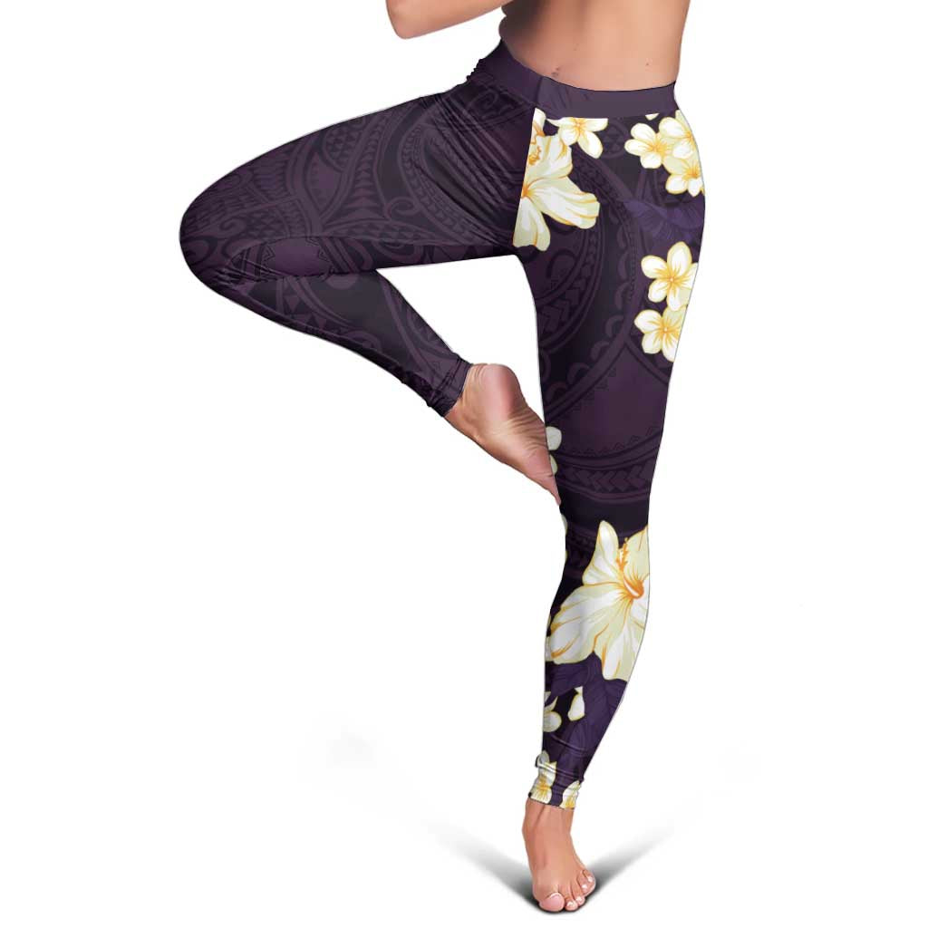 Hawaii Hibiscus Plumeria Purple Leggings Polynesian Pattern LT01 - Polynesian Pride