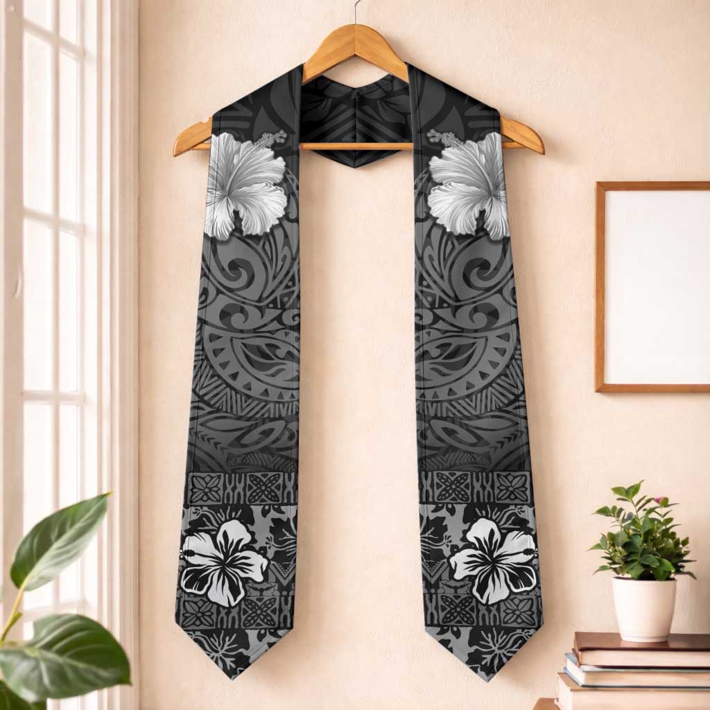 Hawaii Hibiscus With Black Polynesian Pattern Graduation Stole LT05 One Size Black - Polynesian Pride