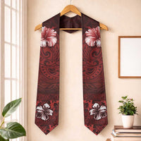 Hawaii Hibiscus With Oxblood Polynesian Pattern Graduation Stole LT05 One Size Red - Polynesian Pride
